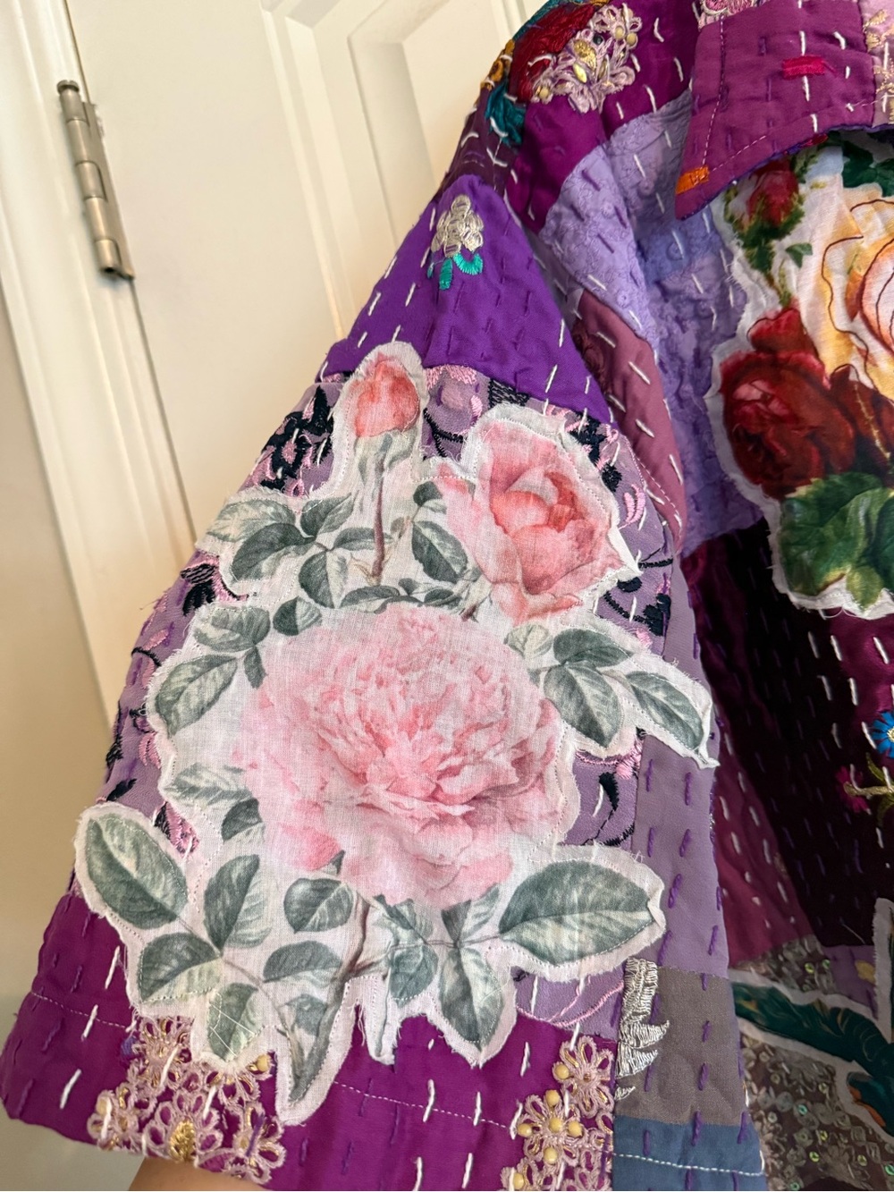 Purple Patchwork Floral Button-Front Top - Picture 3 of 6